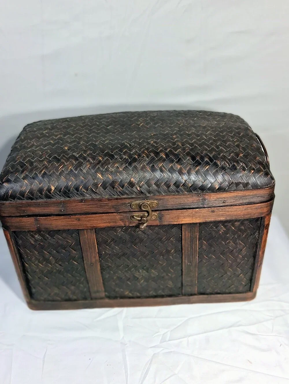Vintage 1950's- 1970's Chinoiserie-style Woven Bamboo and Rattan Storage Trunk